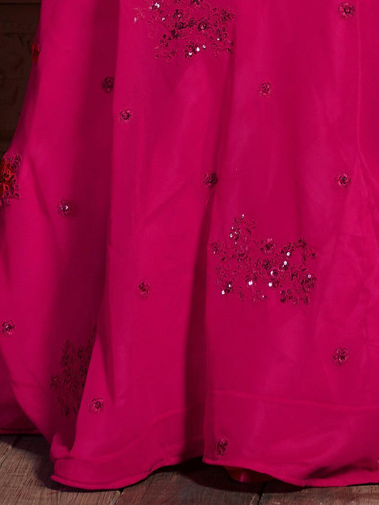 Pink & Silver-Toned Embroidered Sequinned Bridal Lehenga Choli Set With Dupatta