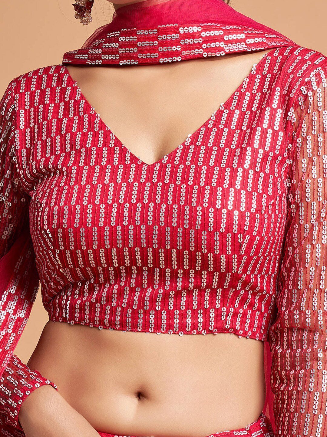 Pink & Silver-Toned Embroidered Sequinned Kalamkari Semi-Stitched Lehenga &amp; Unstitched Blouse With