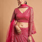 Pink & Silver-Toned Embroidered Sequinned Kalamkari Semi-Stitched Lehenga &amp; Unstitched Blouse With