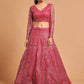 Pink & Silver-Toned Embroidered Sequinned Kalamkari Semi-Stitched Lehenga &amp; Unstitched Blouse With