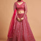 Pink & Silver-Toned Embroidered Sequinned Kalamkari Semi-Stitched Lehenga &amp; Unstitched Blouse With