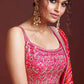 Pink & White Embellished Thread Work Semi-Stitched Lehenga & Unstitched Blouse With Dupatta