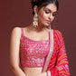 Pink & White Embellished Thread Work Semi-Stitched Lehenga & Unstitched Blouse With Dupatta