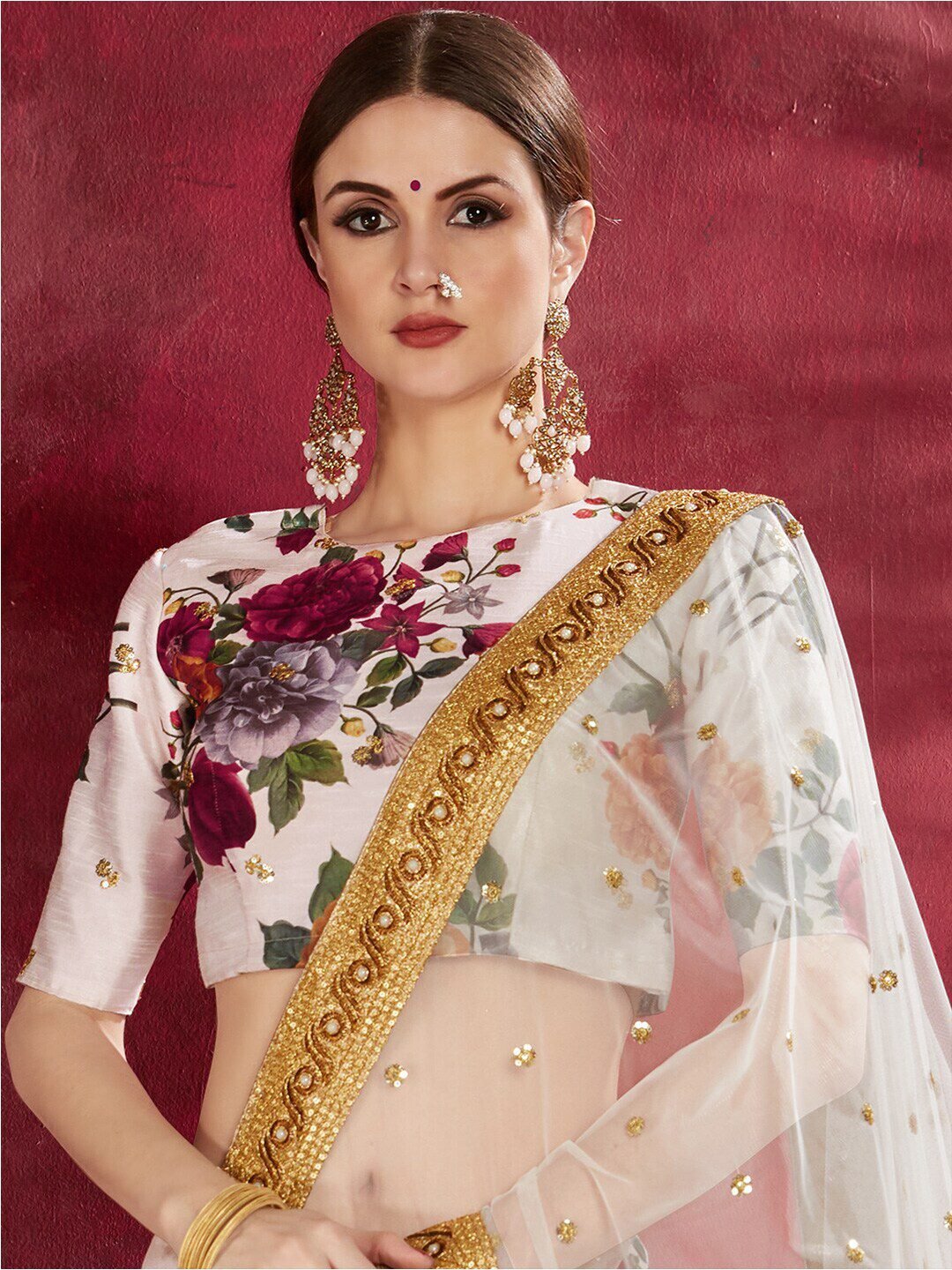 Printed Semi-Stitched Lehenga Unstitched Blouse With Dupatta