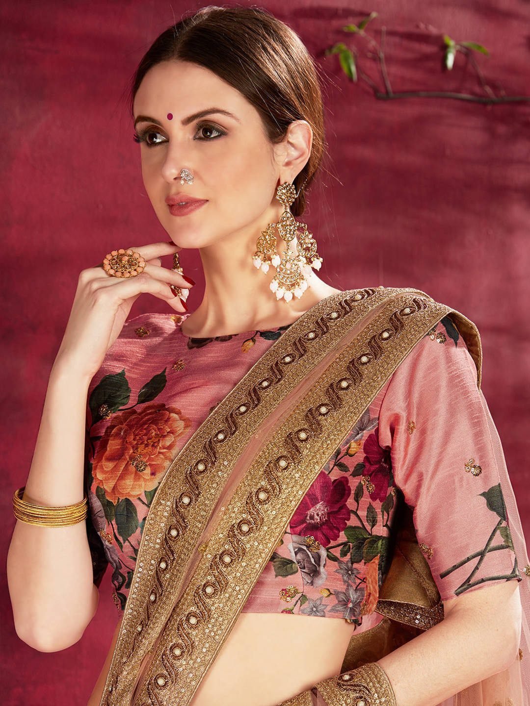 Printed Semi-Stitched Lehenga Unstitched Blouse With Dupatta