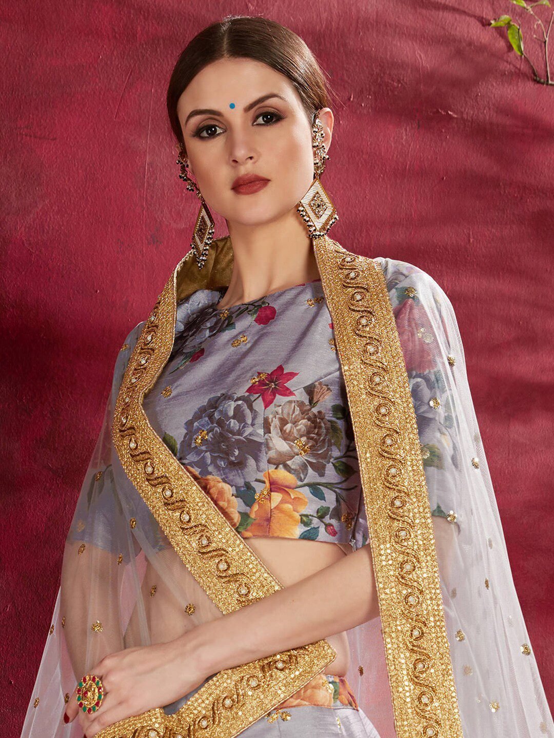 Printed Semi-Stitched Lehenga Unstitched Blouse With Dupatta