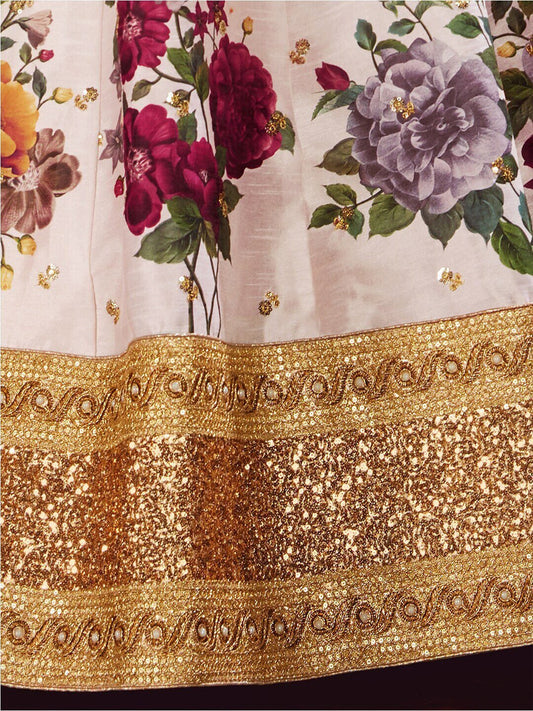 Printed Semi-Stitched Lehenga Unstitched Blouse With Dupatta