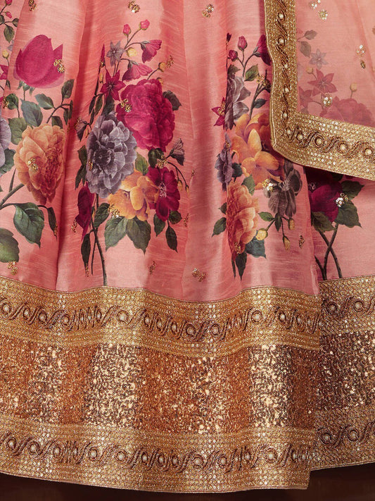 Printed Semi-Stitched Lehenga Unstitched Blouse With Dupatta
