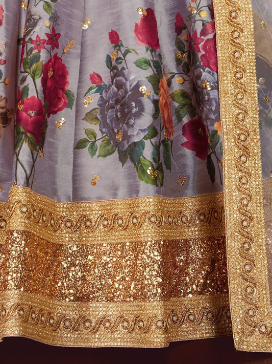 Printed Semi-Stitched Lehenga Unstitched Blouse With Dupatta