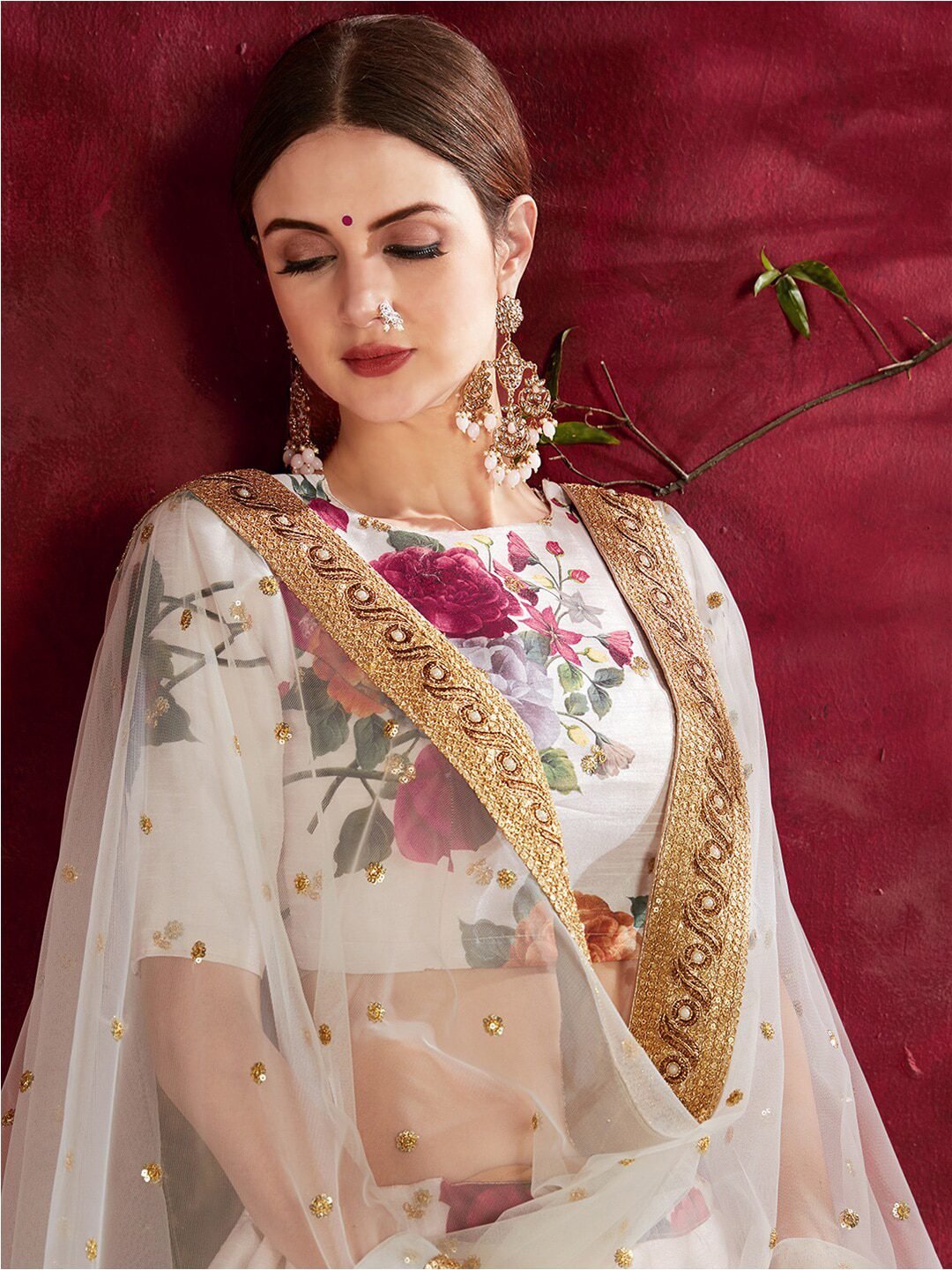 Printed Semi-Stitched Lehenga Unstitched Blouse With Dupatta