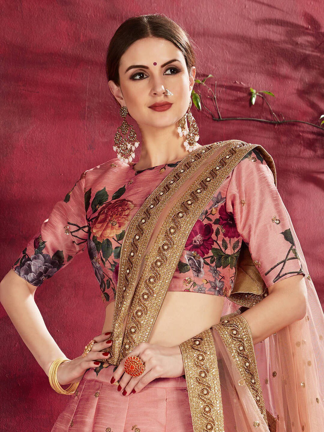 Printed Semi-Stitched Lehenga Unstitched Blouse With Dupatta