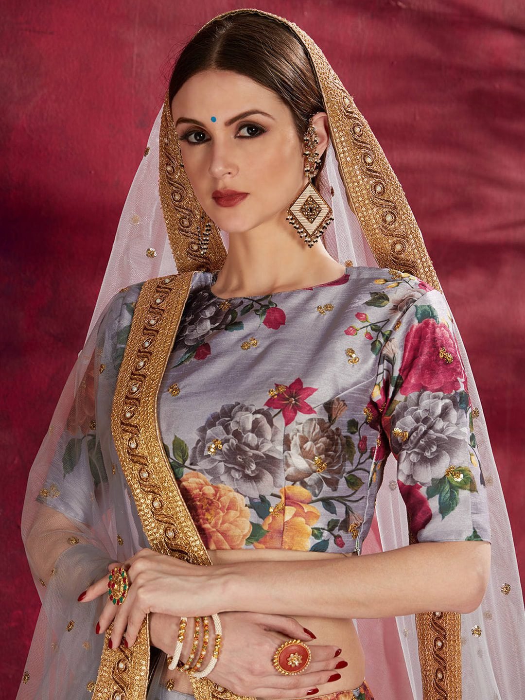 Printed Semi-Stitched Lehenga Unstitched Blouse With Dupatta