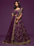 Purple Gold Embroidered Semi-Stitched Lehenga Unstitched Blouse With Dupatta