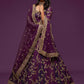 Purple Gold Embroidered Semi-Stitched Lehenga Unstitched Blouse With Dupatta