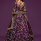 Purple Gold Embroidered Semi-Stitched Lehenga Unstitched Blouse With Dupatta