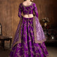 Purple & Gold-Toned Embroidered Semi-Stitched Lehenga & Unstitched Blouse With Dupatta