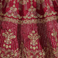 Red & Gold-Toned Embroidered Thread Work Semi-Stitched Lehenga &amp; Unstitched Blouse With Dupatta