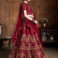 Red & Gold-Toned Embroidered Thread Work Semi-Stitched Lehenga &amp; Unstitched Blouse With Dupatta