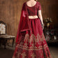 Red & Gold-Toned Embroidered Thread Work Semi-Stitched Lehenga &amp; Unstitched Blouse With Dupatta