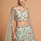 Sea Green & Peach-Coloured Embroidered Kalamkari Semi-Stitched Lehenga & Unstitched Blouse With