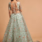 Sea Green & Peach-Coloured Embroidered Kalamkari Semi-Stitched Lehenga & Unstitched Blouse With
