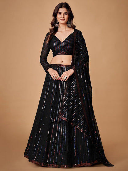 Sequin Embellished Semi-Stitched Lehenga & Unstitched Blouse With Dupatta