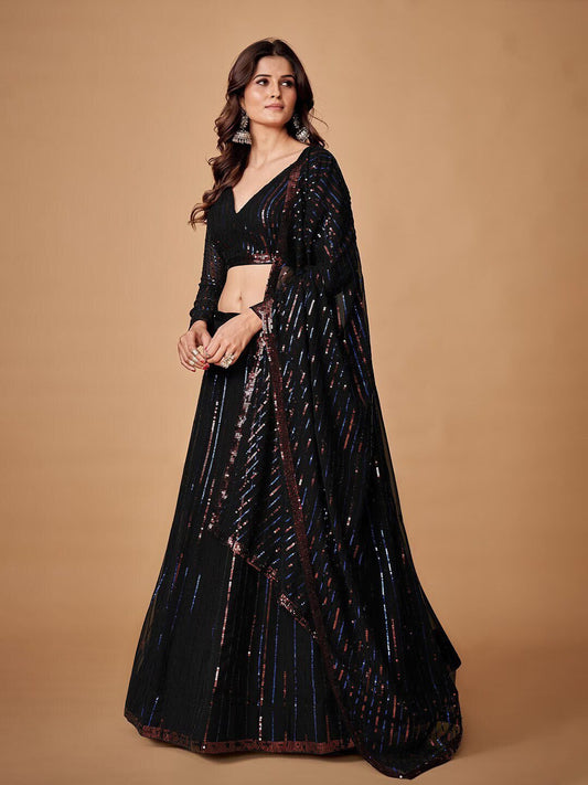 Sequin Embellished Semi-Stitched Lehenga & Unstitched Blouse With Dupatta