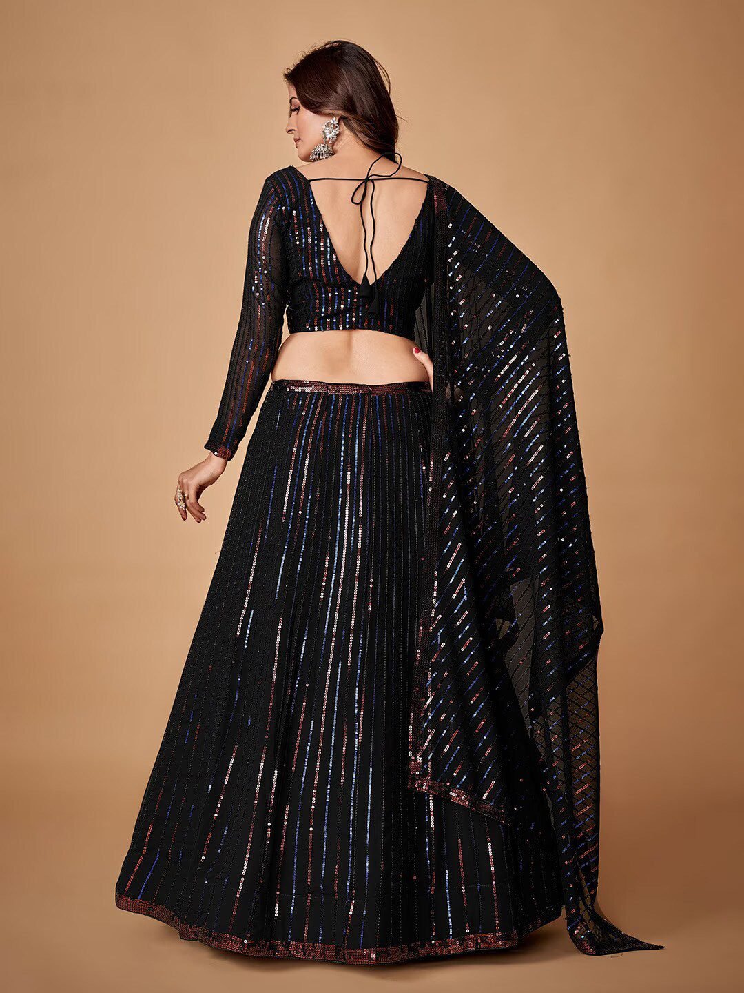 Sequin Embellished Semi-Stitched Lehenga & Unstitched Blouse With Dupatta