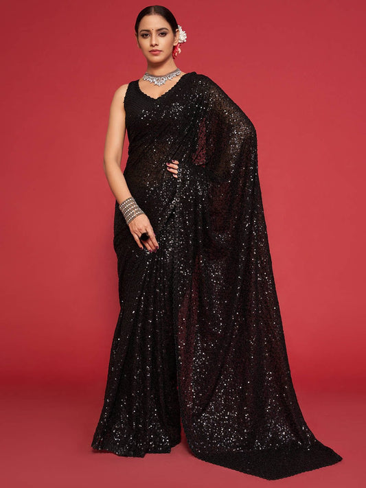Black Fully Sequined Georgette Party Wear Saree