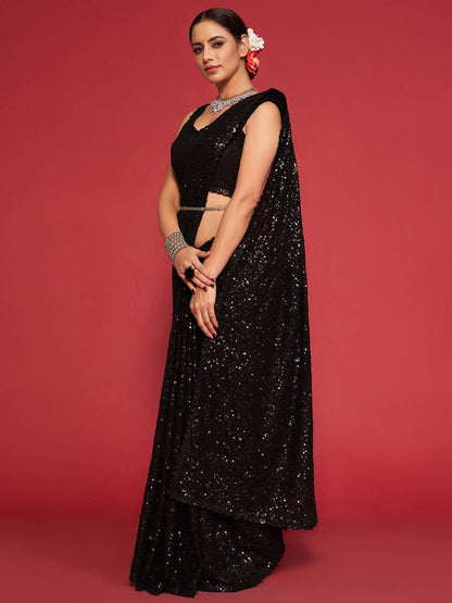 Black Fully Sequined Georgette Party Wear Saree