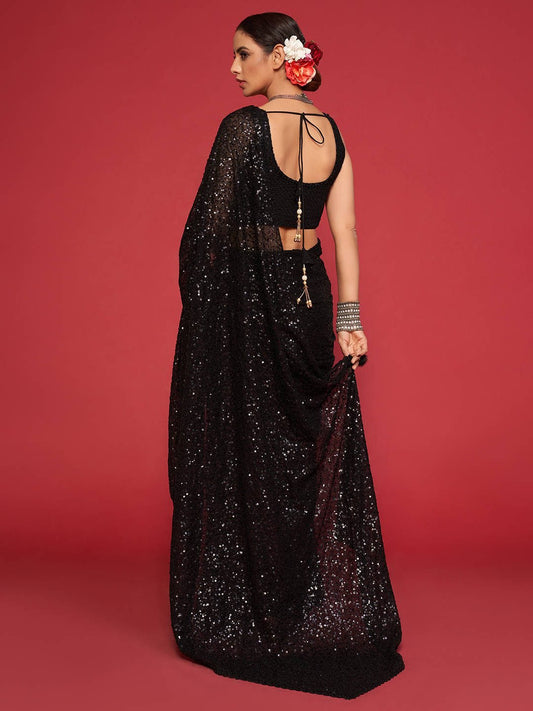 Black Fully Sequined Georgette Party Wear Saree