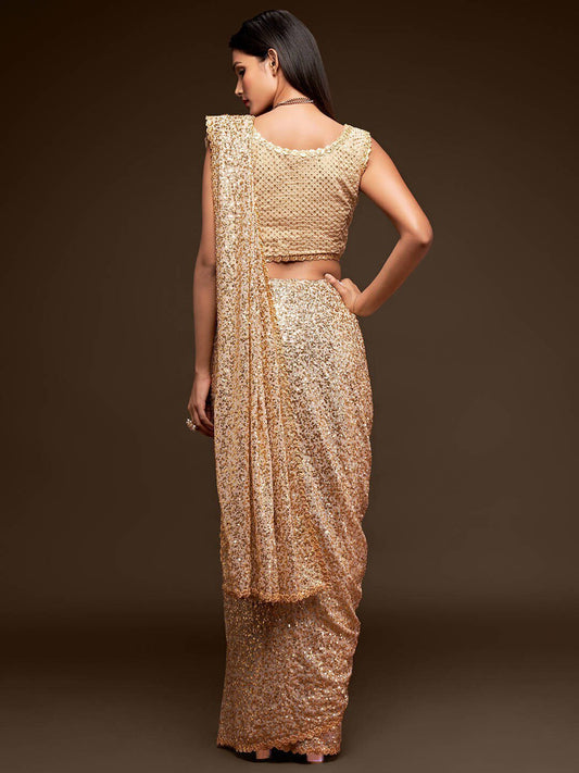 Ivory Fully Sequined Georgette Party Wear Saree