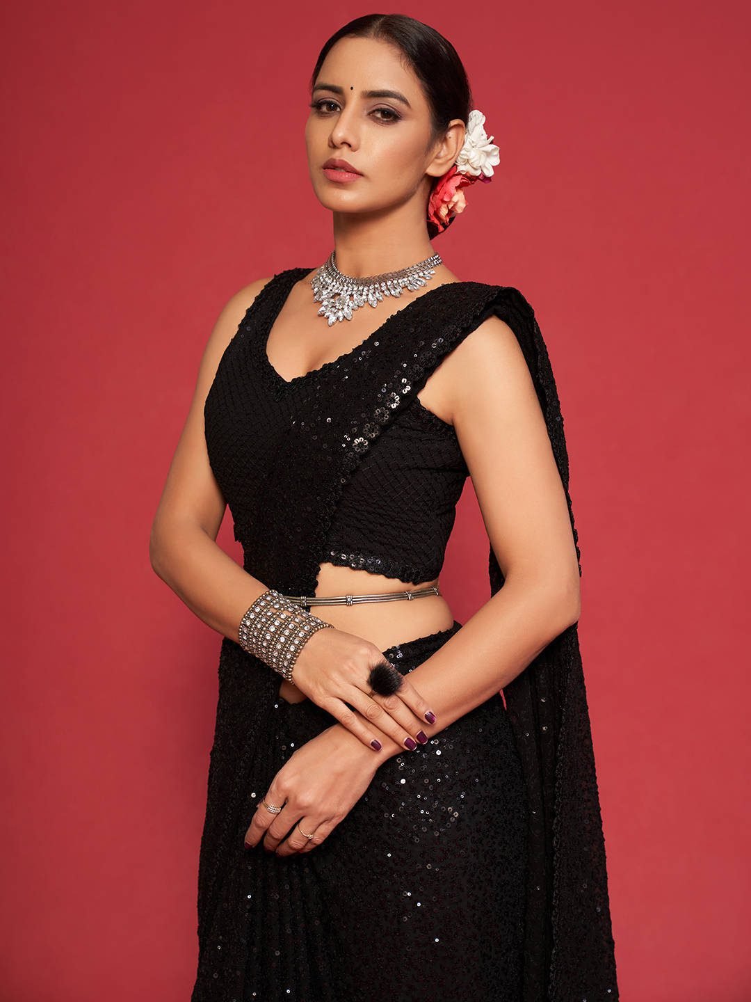 Black Fully Sequined Georgette Party Wear Saree