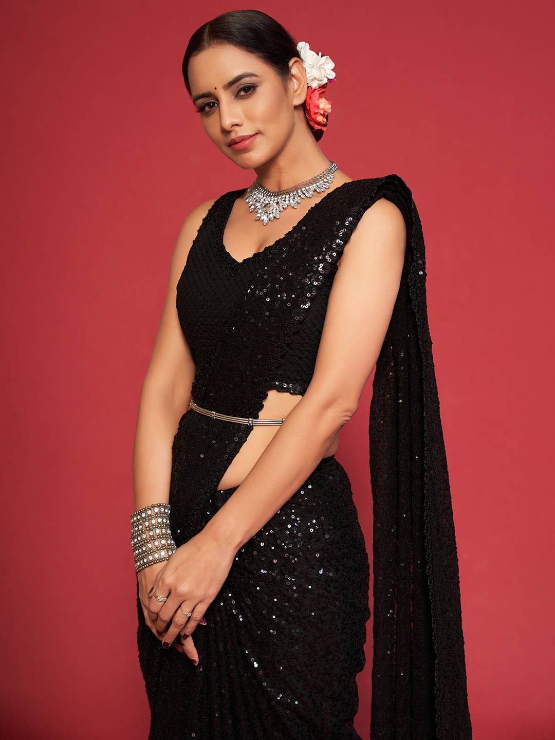 Black Fully Sequined Georgette Party Wear Saree