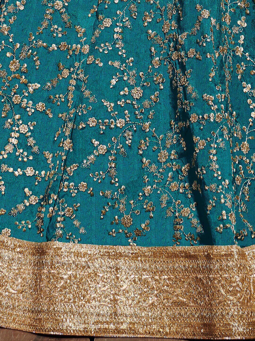 Turquoise Blue & Gold Embroidered Semi-Stitched Lehenga Choli With Dupatta