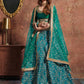 Turquoise Blue & Gold Embroidered Semi-Stitched Lehenga Choli With Dupatta