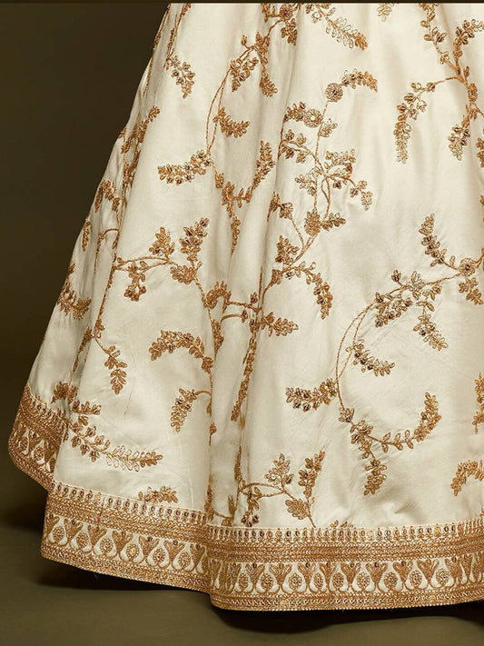 White Embroidered Sequinned Semi-Stitched Lehenga & Unstitched Choli & Dupatta