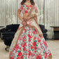 White & Red Printed Beads and Stones Semi-Stitched Lehenga & Unstitched Blouse With Dupatta