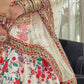 White & Red Printed Beads and Stones Semi-Stitched Lehenga & Unstitched Blouse With Dupatta