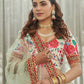 White & Red Printed Beads and Stones Semi-Stitched Lehenga & Unstitched Blouse With Dupatta