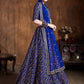Women Blue & Gold Thread Work Semi-Stitched Lehenga & Unstitched Blouse & Dupatta