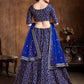 Women Blue & Gold Thread Work Semi-Stitched Lehenga & Unstitched Blouse & Dupatta