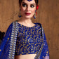 Women Blue & Gold Thread Work Semi-Stitched Lehenga & Unstitched Blouse & Dupatta