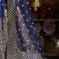 Women Navy Blue & Gold Embroidered Semi-Stitched Lehenga Choli Set