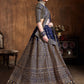 Women Navy Blue & Gold Embroidered Semi-Stitched Lehenga Choli Set