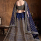 Women Navy Blue & Gold Embroidered Semi-Stitched Lehenga Choli Set