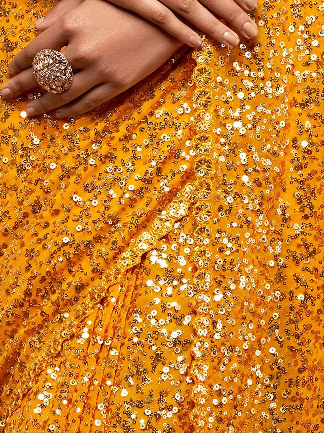 Yellow Fully Sequined Georgette Party Wear Saree