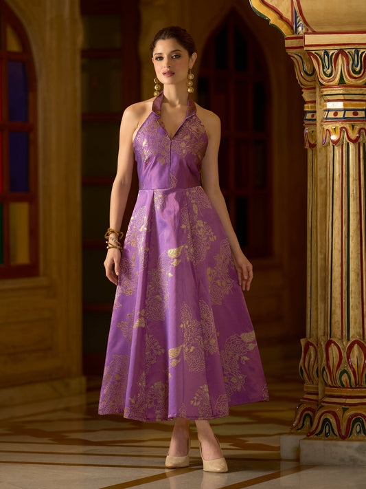 Purple Embellished Midi Length Sleeveless dress