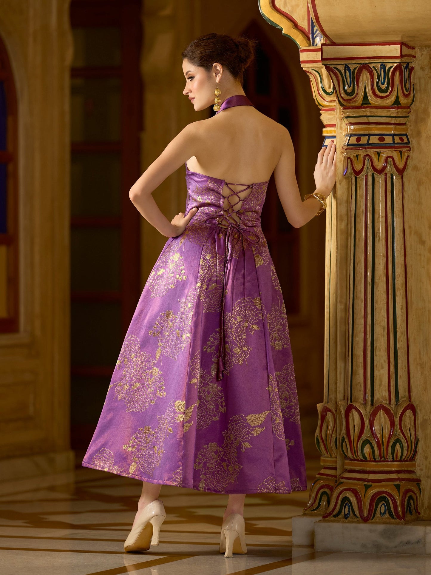 Purple Embellished Midi Length Sleeveless dress
