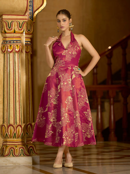 Pink Embellished Midi Length Sleeveless dress